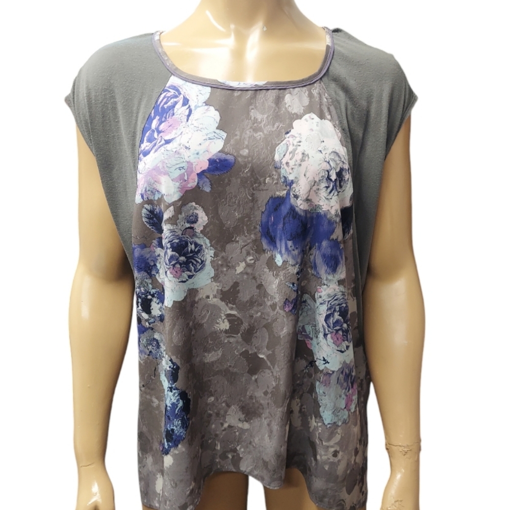 Simply Vera Wang Floral & Solid Grayl Sleeveless Top